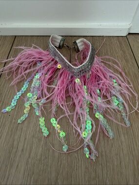 Pink Ostrich Feather & Sequin Statement Choker Rave EDM